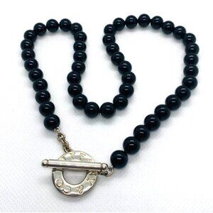 Tiffany & Co Sterling Silver 925 Onyx Necklace Toggle 17.5" 8mm